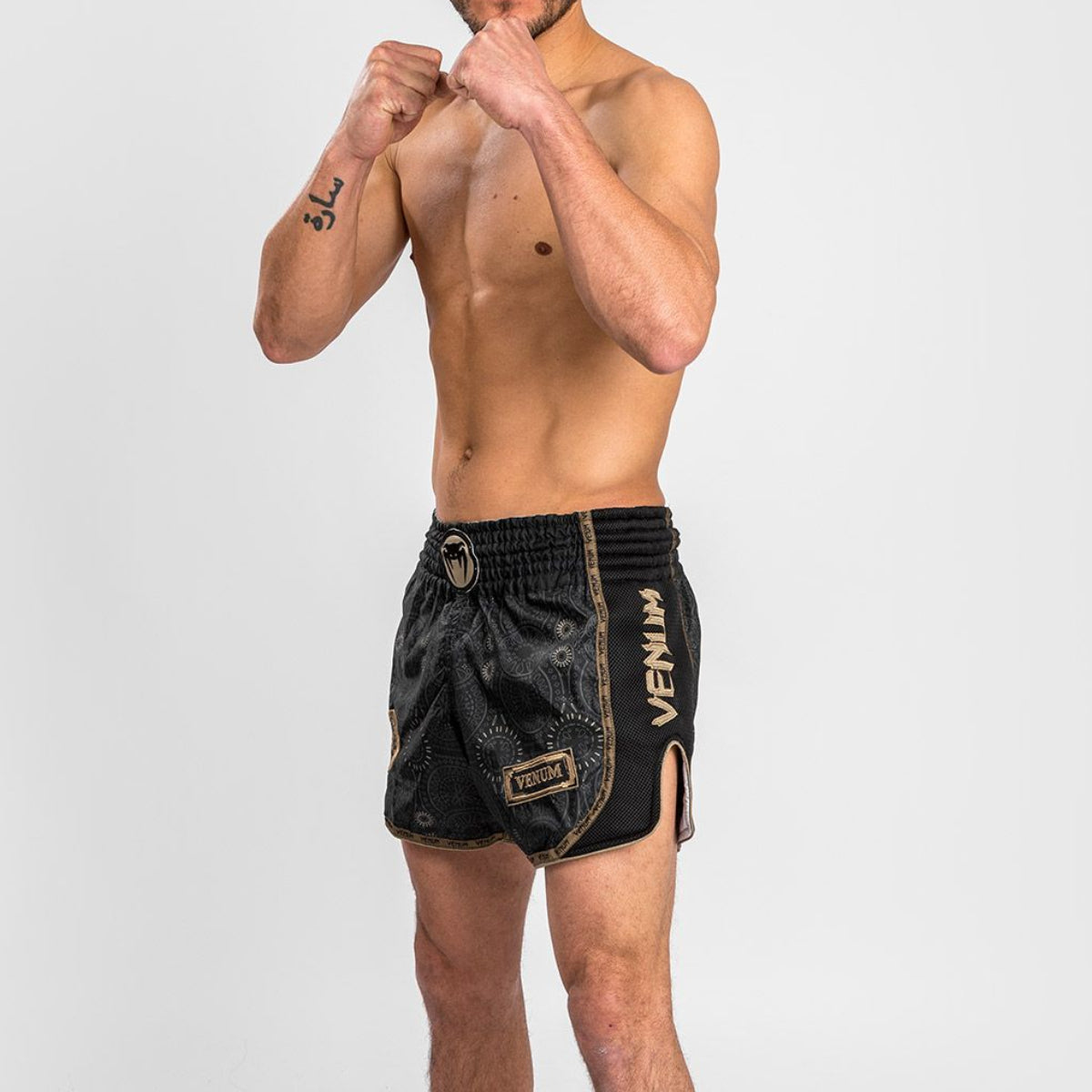 Black/Brown Venum Santa Muerte Dark Side Muay Thai Shorts at Bytomic Trade and Wholesale