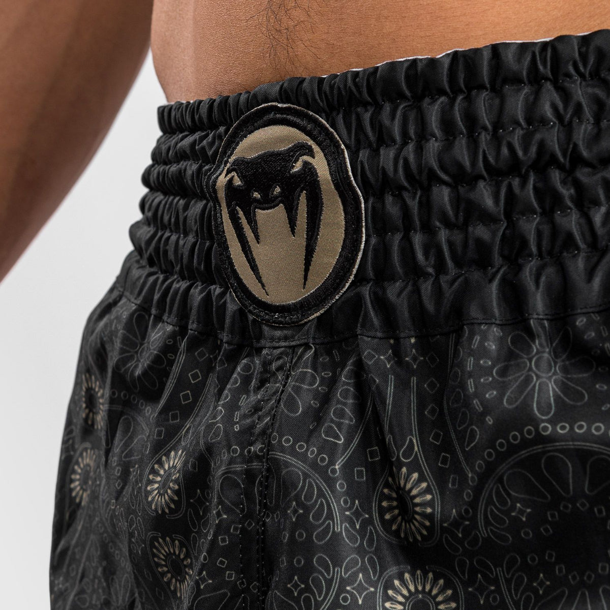 Black/Brown Venum Santa Muerte Dark Side Muay Thai Shorts at Bytomic Trade and Wholesale
