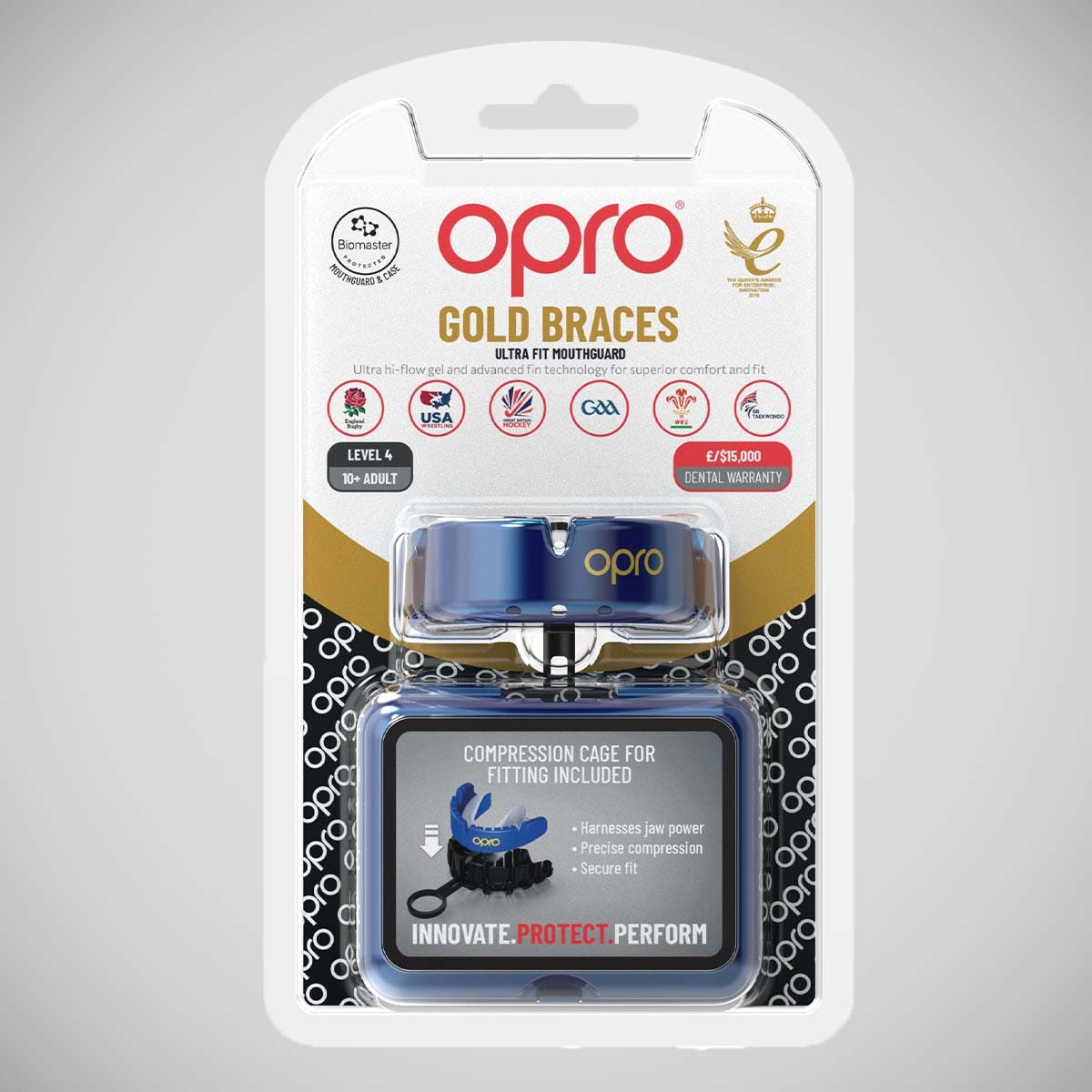 Blue/Pearl Opro Gold Braces Self-Fit Mouth Guard at Bytomic Trade and Wholesale
