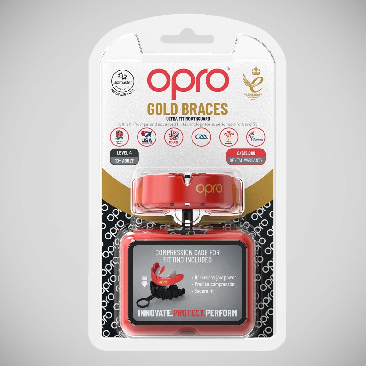 Red/Pearl Opro Gold Braces Self-Fit Mouth Guard at Bytomic Trade and Wholesale