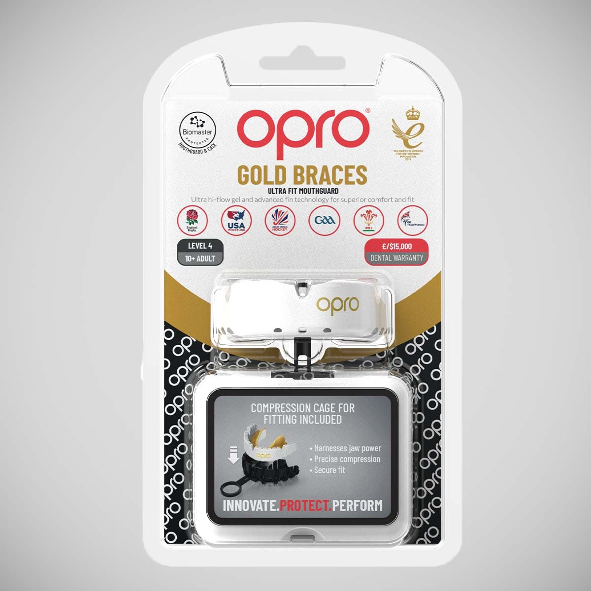 Opro Gold Braces Self-Fit Mouth Guard White/Gold at Bytomic Trade and Wholesale