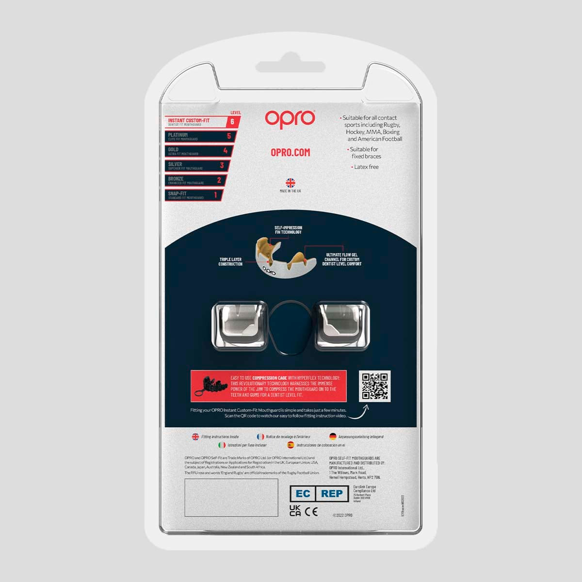 White/Gold Opro Instant Custom-Fit Braces Mouth Guard at Bytomic Trade and Wholesale