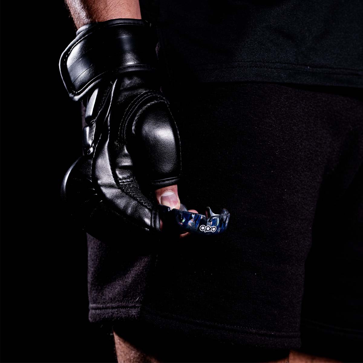 Black/Blue/Silver Opro Instant Custom-Fit Camo Mouth Guard at Bytomic Trade and Wholesale
