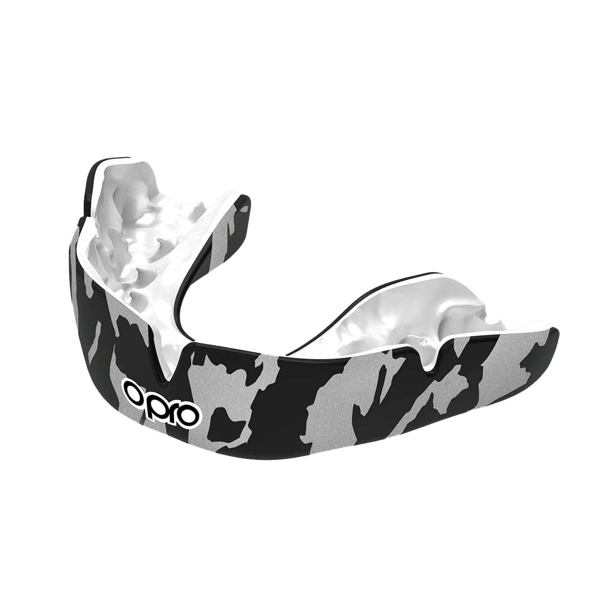 Black/White/Silver Opro Instant Custom-Fit Camo Mouth Guard at Bytomic Trade and Wholesale