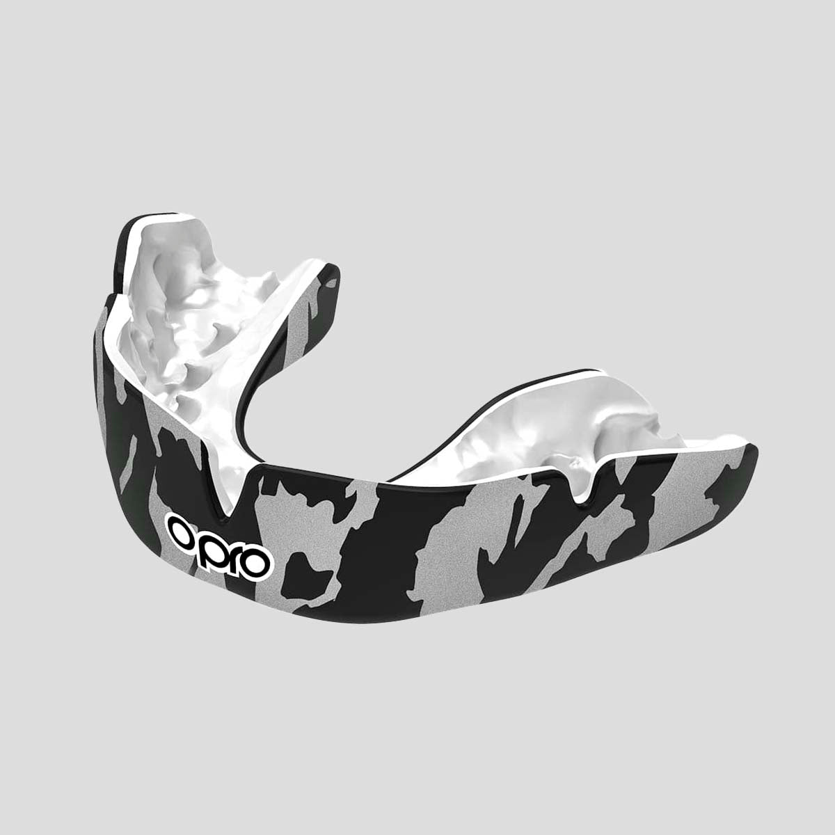 Black/White/Silver Opro Instant Custom-Fit Camo Mouth Guard at Bytomic Trade and Wholesale
