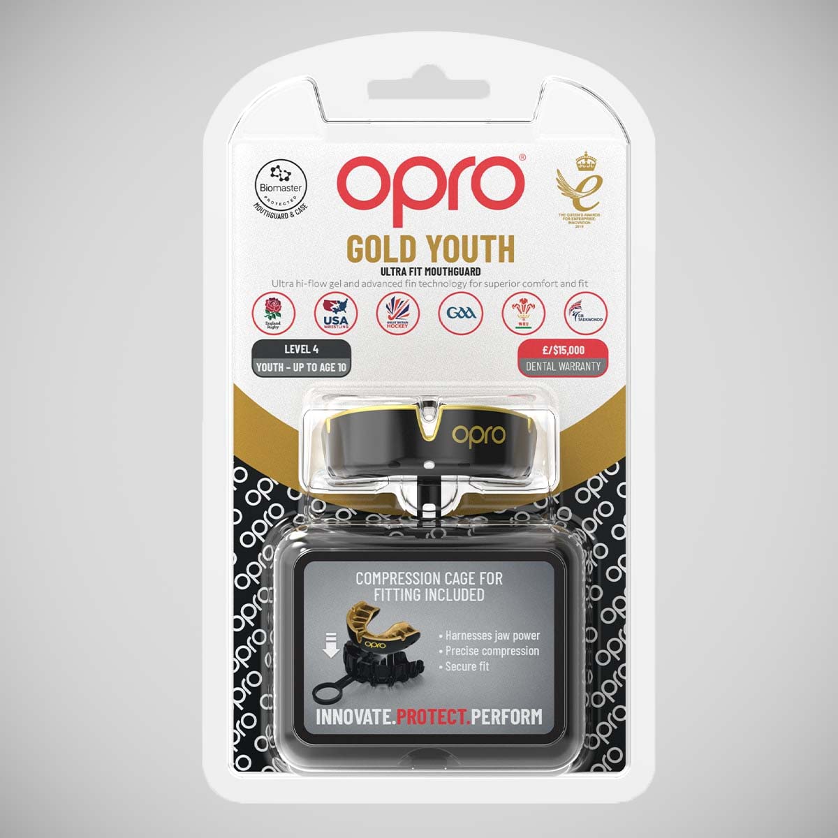 Opro Junior Gold Self-Fit Mouth Guard Black/Gold at Bytomic Trade and Wholesale