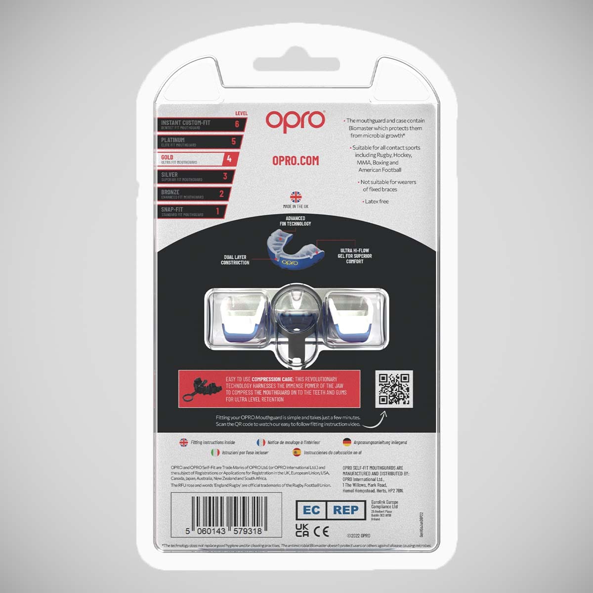 Blue/Pearl Opro Junior Gold Self-Fit Mouth Guard at Bytomic Trade and Wholesale