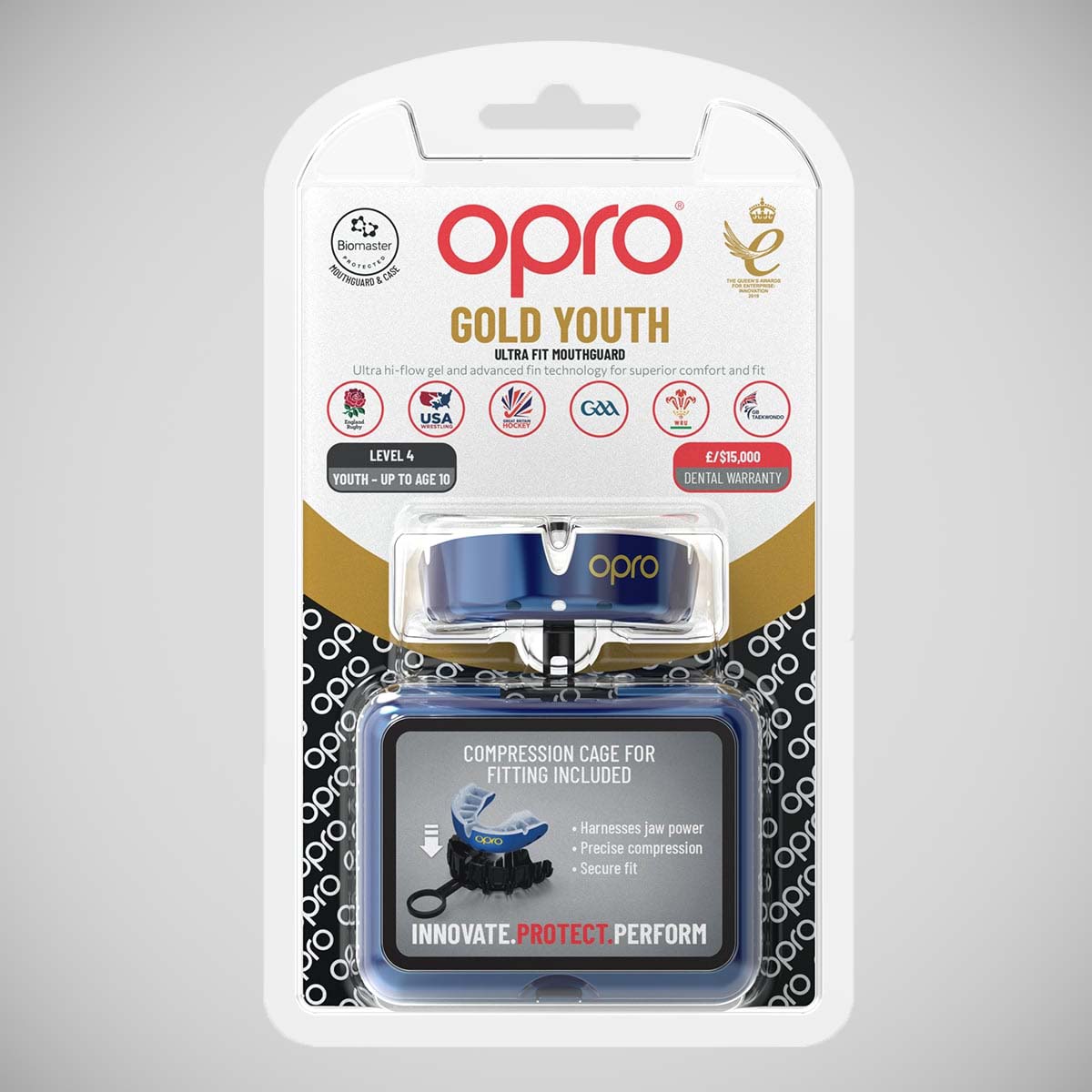 Blue/Pearl Opro Junior Gold Self-Fit Mouth Guard at Bytomic Trade and Wholesale