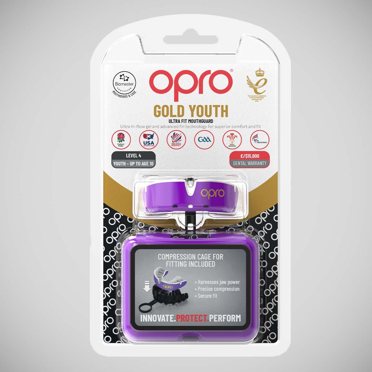 Purple/Pearl Opro Junior Gold Self-Fit Mouth Guard at Bytomic Trade and Wholesale