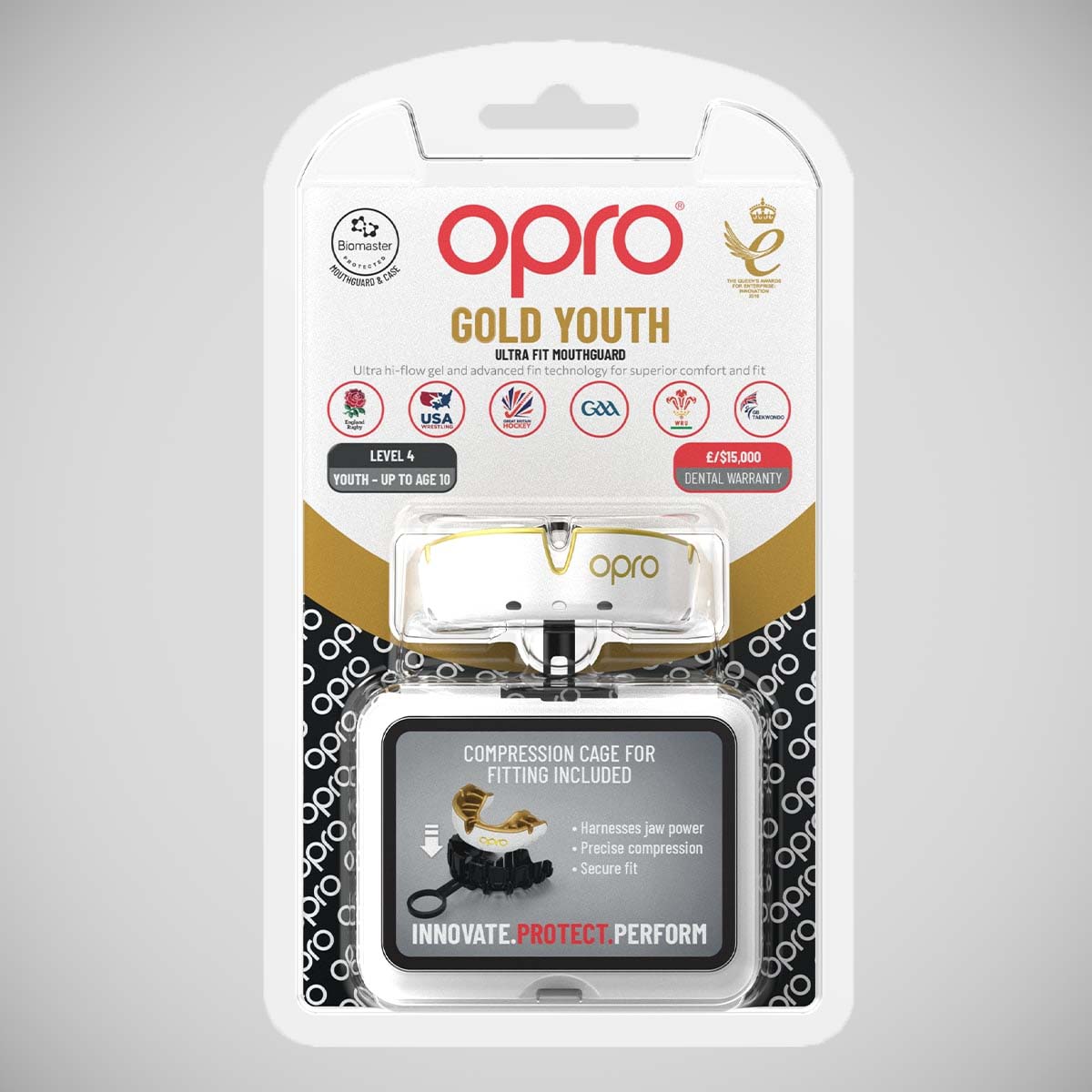 Opro Junior Gold Self-Fit Mouth Guard White/Gold at Bytomic Trade and Wholesale