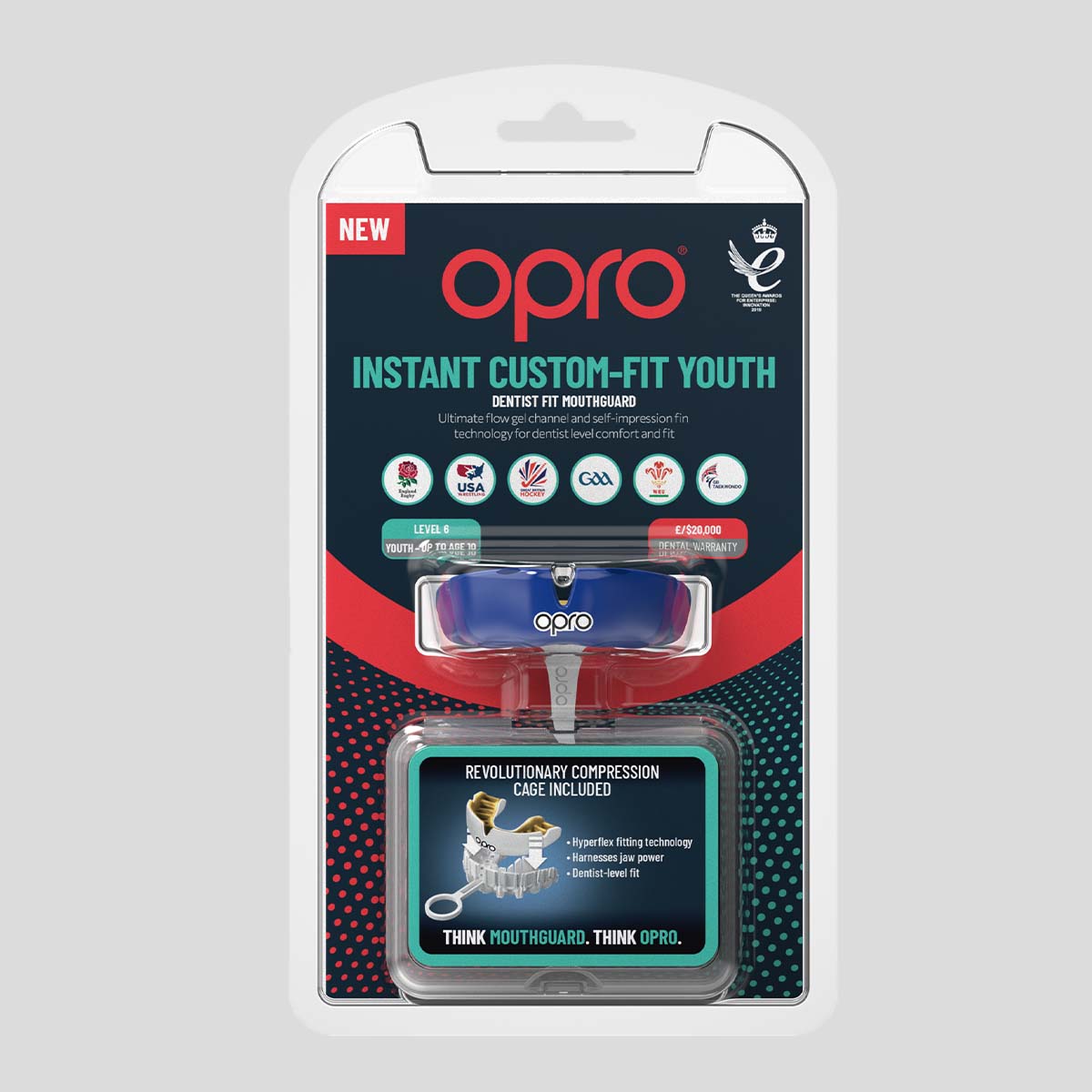 Dark Blue/Gold Opro Junior Instant Custom-Fit Single Colour Mouth Guard at Bytomic Trade and Wholesale