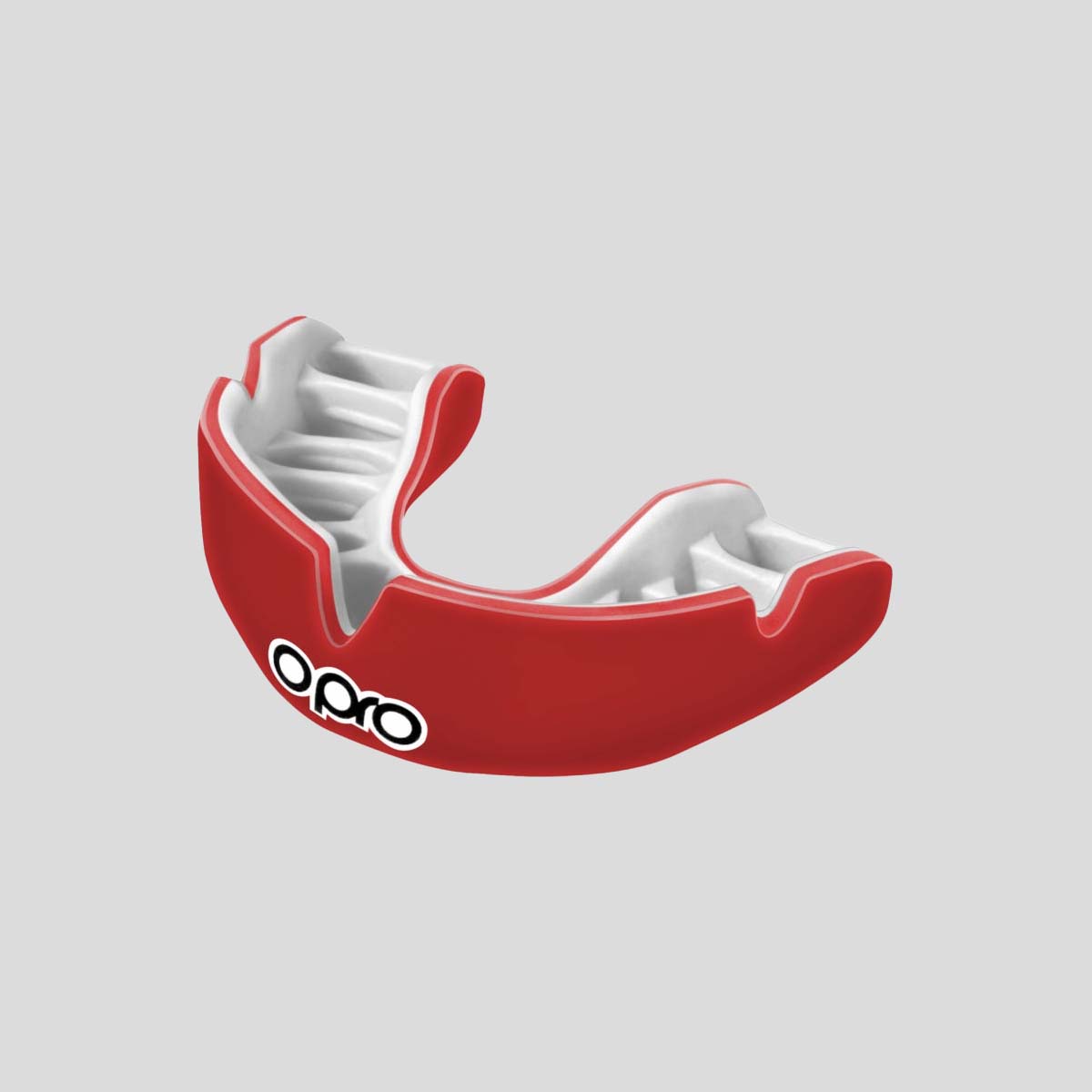 Red/White Opro Junior Instant Custom-Fit Single Colour Mouth Guard at Bytomic Trade and Wholesale