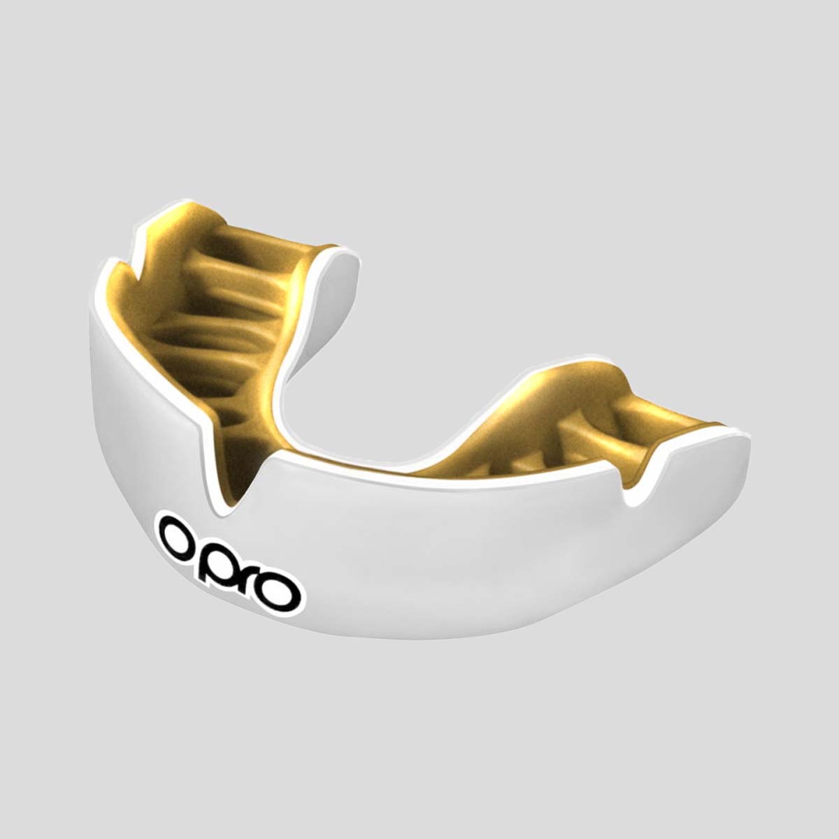 White/Gold Opro Junior Instant Custom-Fit Single Colour Mouth Guard at Bytomic Trade and Wholesale