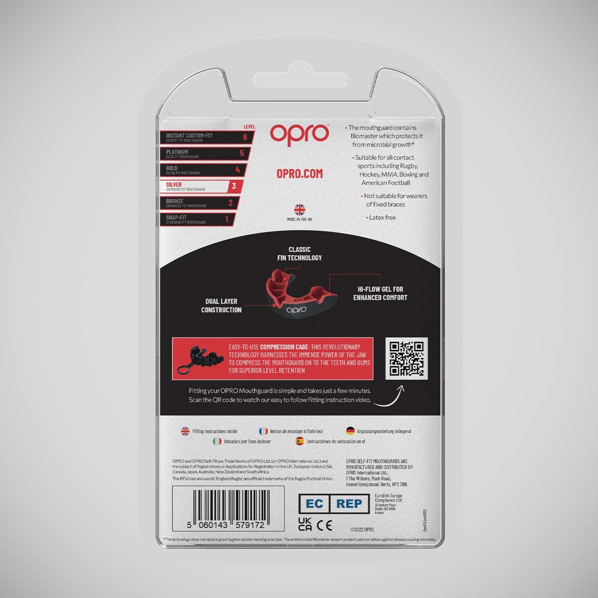 Black/Red Opro Junior Silver Self-Fit Mouth Guard at Bytomic Trade and Wholesale