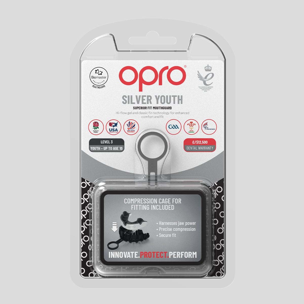 White/Black Opro Junior Silver Self-Fit Mouth Guard at Bytomic Trade and Wholesale