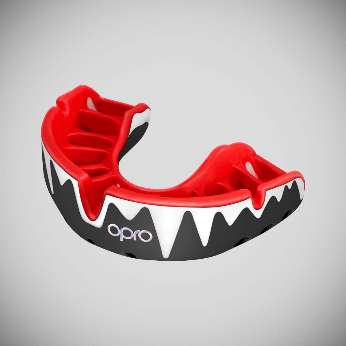 Black/White/Red Opro Platinum Fangz Self-Fit Mouth Guard at Bytomic Trade and Wholesale