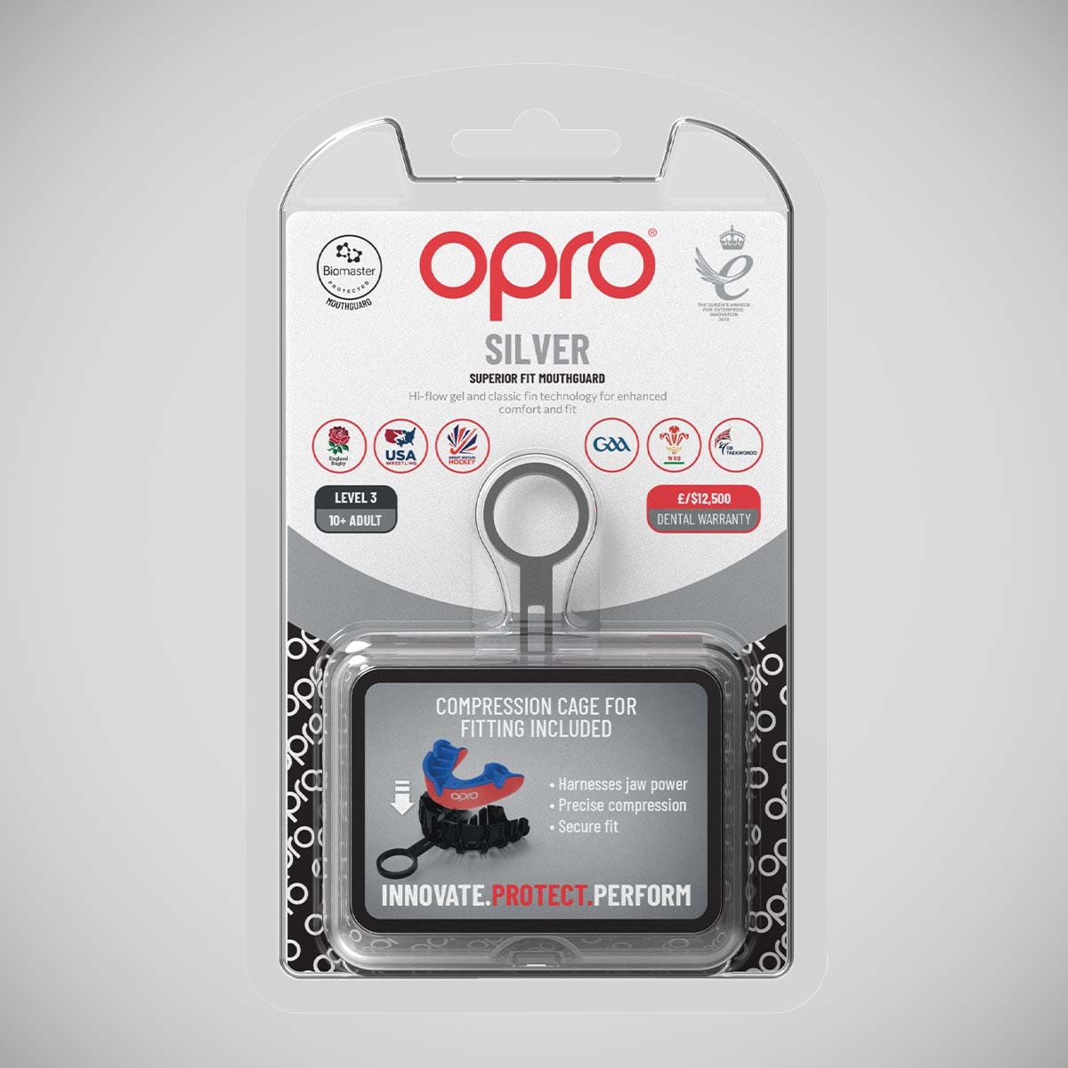 Red/Dark Blue Opro Silver Self-Fit Mouth Guard at Bytomic Trade and Wholesale