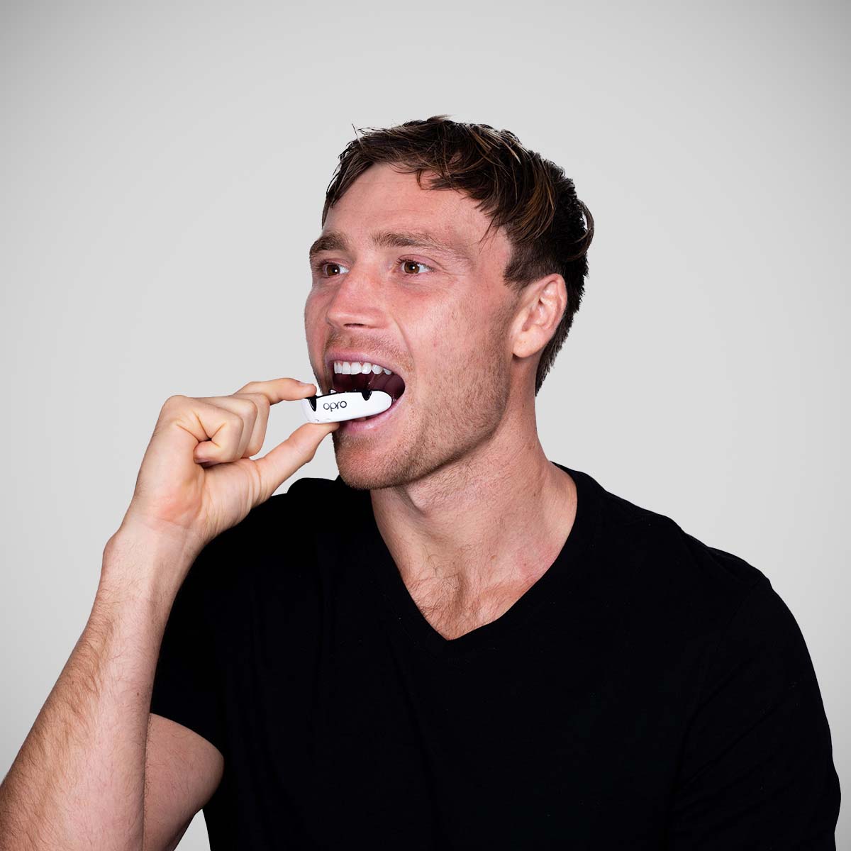 White/Black Opro Silver Gen 4 Mouth Guard at Bytomic Trade and Wholesale