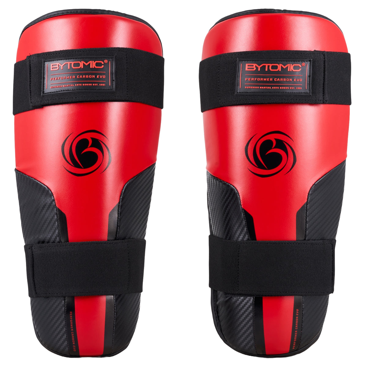 Red/Black Bytomic Performer Carbon Evo Shin Guards at Bytomic Trade and Wholesale