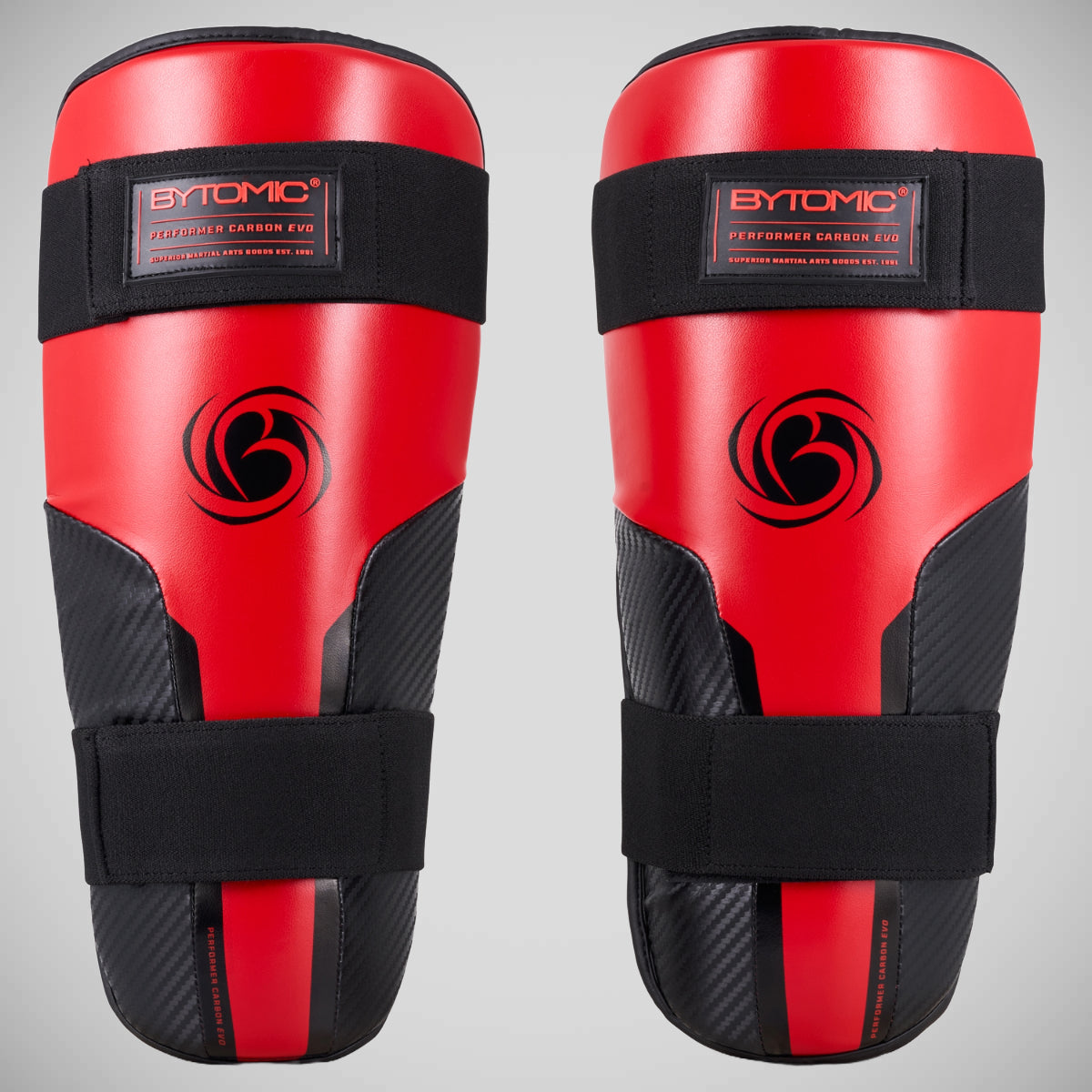 Red/Black Bytomic Performer Carbon Evo Shin Guards at Bytomic Trade and Wholesale
