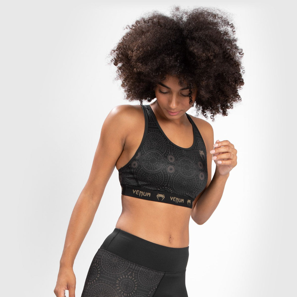 Black/Brown Venum Women Santa Muerte Dark Side Sports Bra    at Bytomic Trade and Wholesale