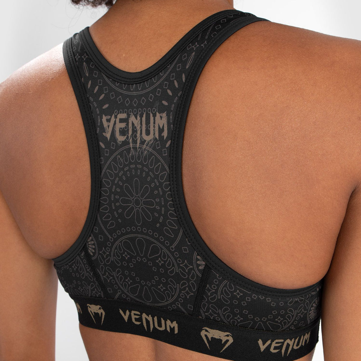 Black/Brown Venum Women Santa Muerte Dark Side Sports Bra    at Bytomic Trade and Wholesale