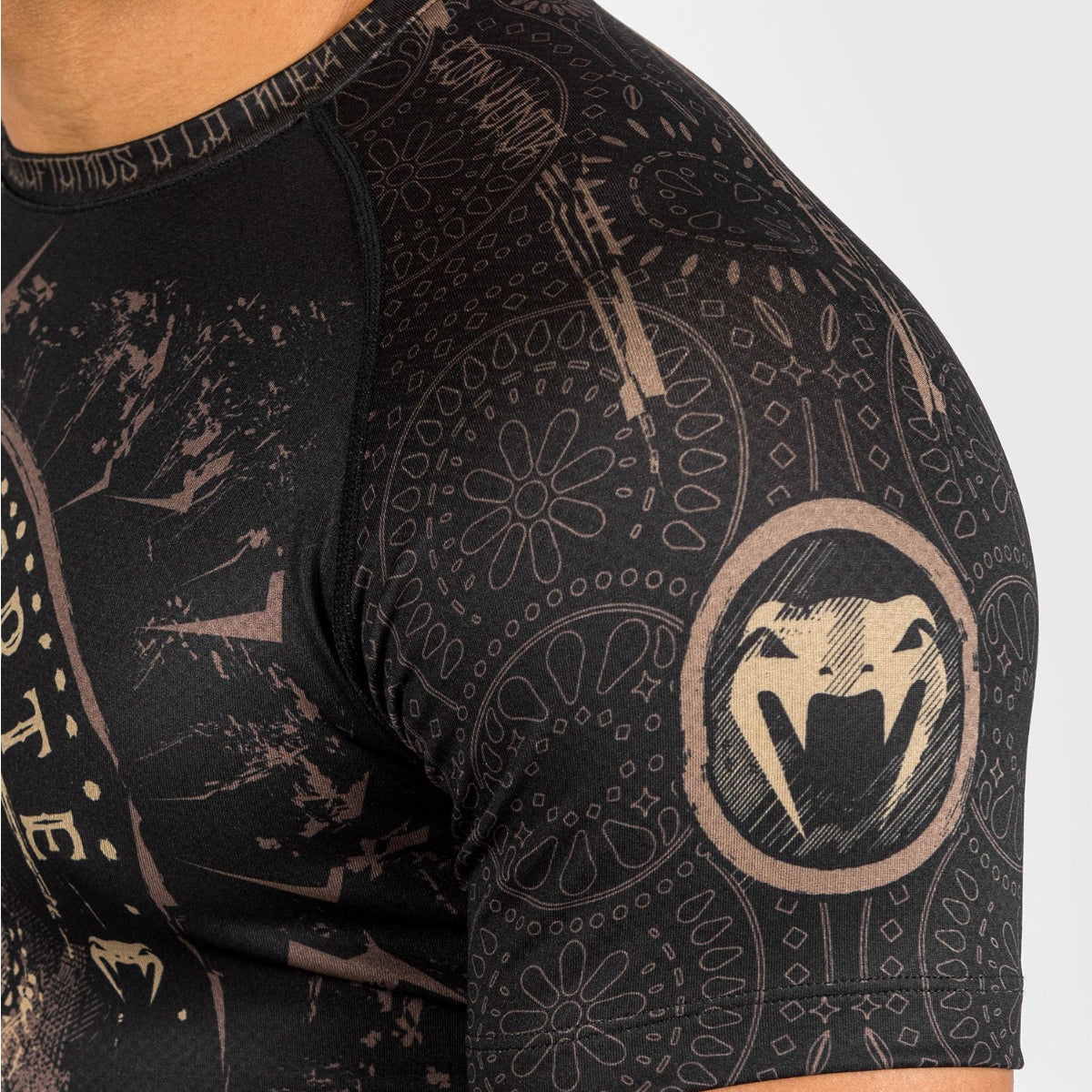 Black/Brown Venum Santa Muerte Dark Side Short Sleeve Rash Guard at Bytomic Trade and Wholesale
