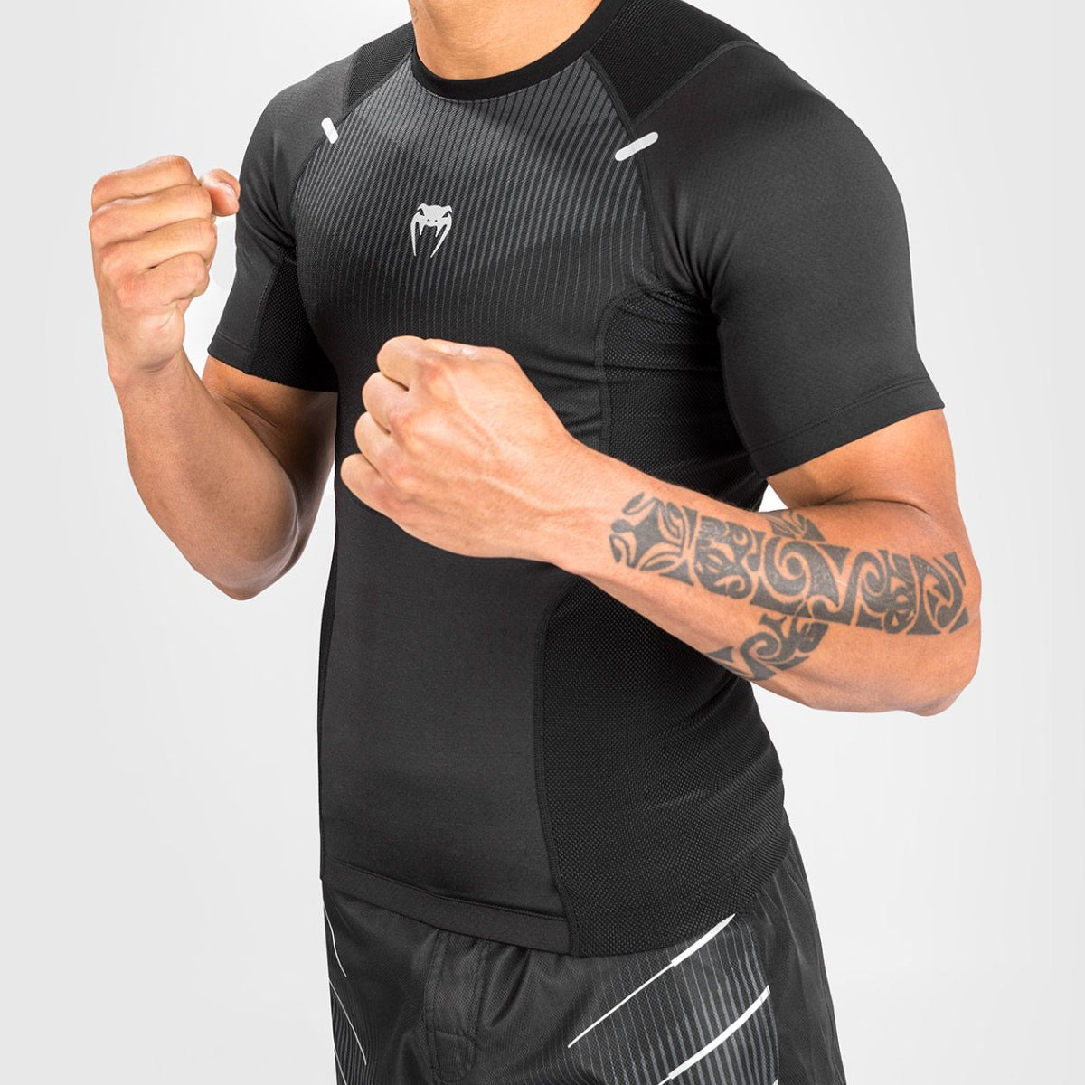 Black/Grey Venum Biomecha Short Sleeve Rash Guard at Bytomic Trade and Wholesale