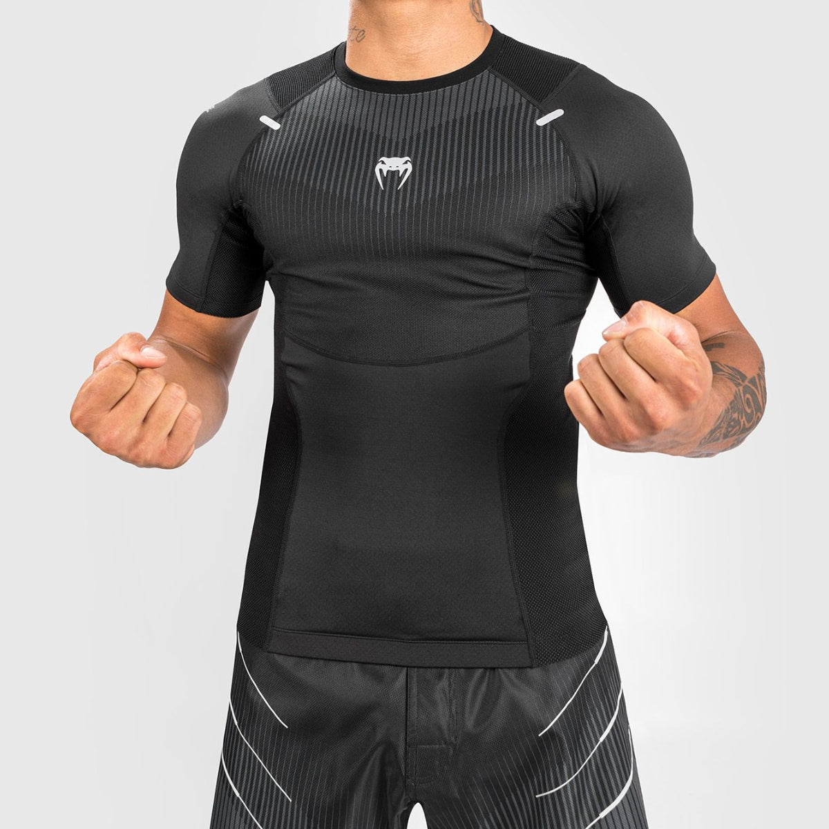 Black/Grey Venum Biomecha Short Sleeve Rash Guard at Bytomic Trade and Wholesale