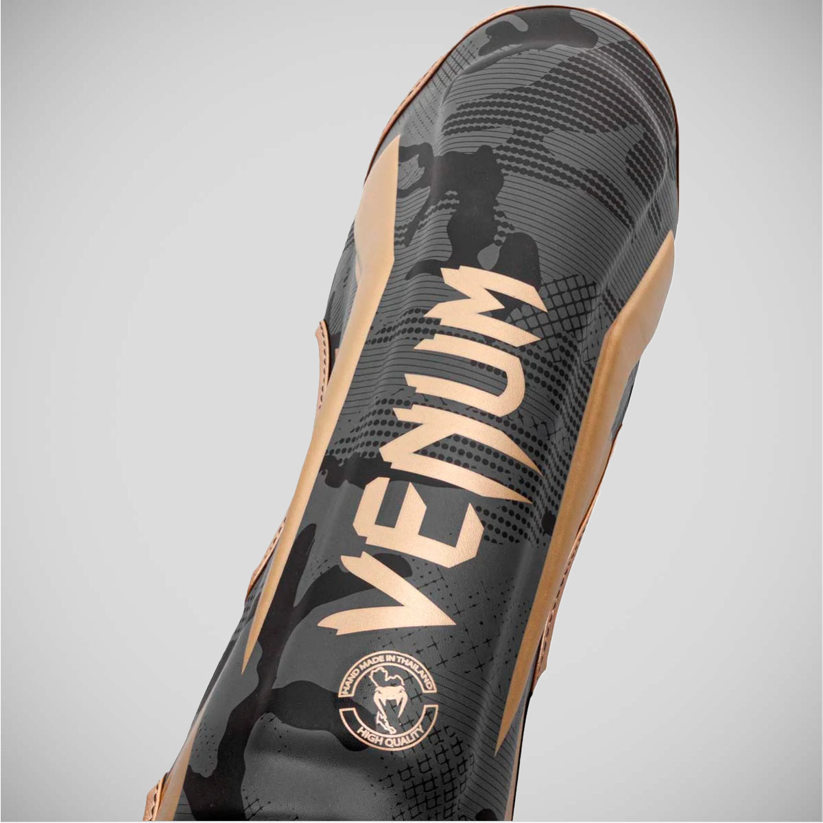 Dark Camo/Gold Venum Elite Shin Guards at Bytomic Trade and Wholesale