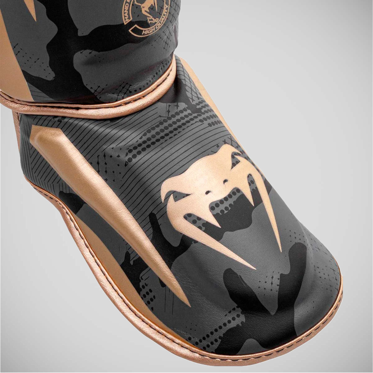 Dark Camo/Gold Venum Elite Shin Guards at Bytomic Trade and Wholesale