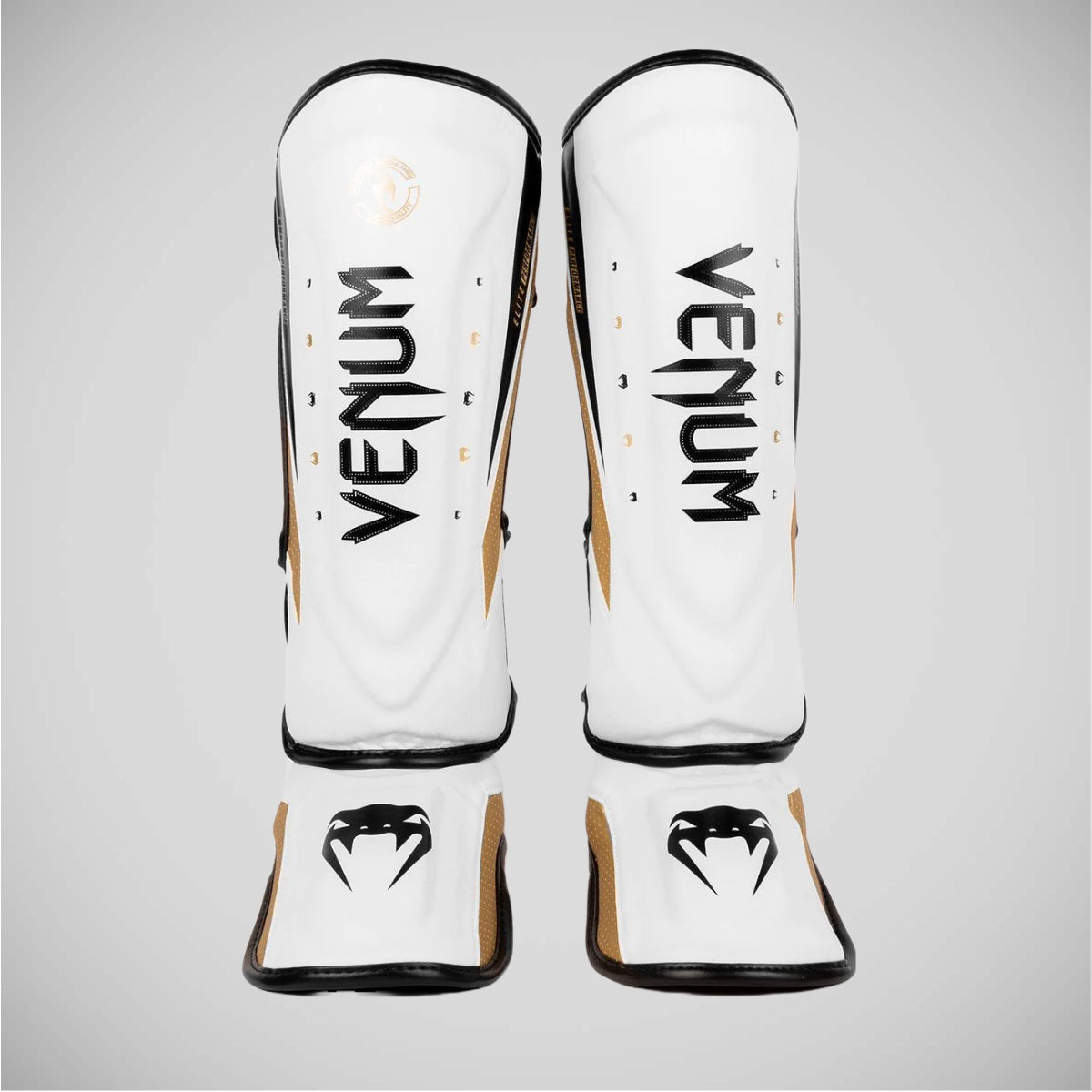 White Venum Elite Evo Shinguards at Bytomic Trade and Wholesale