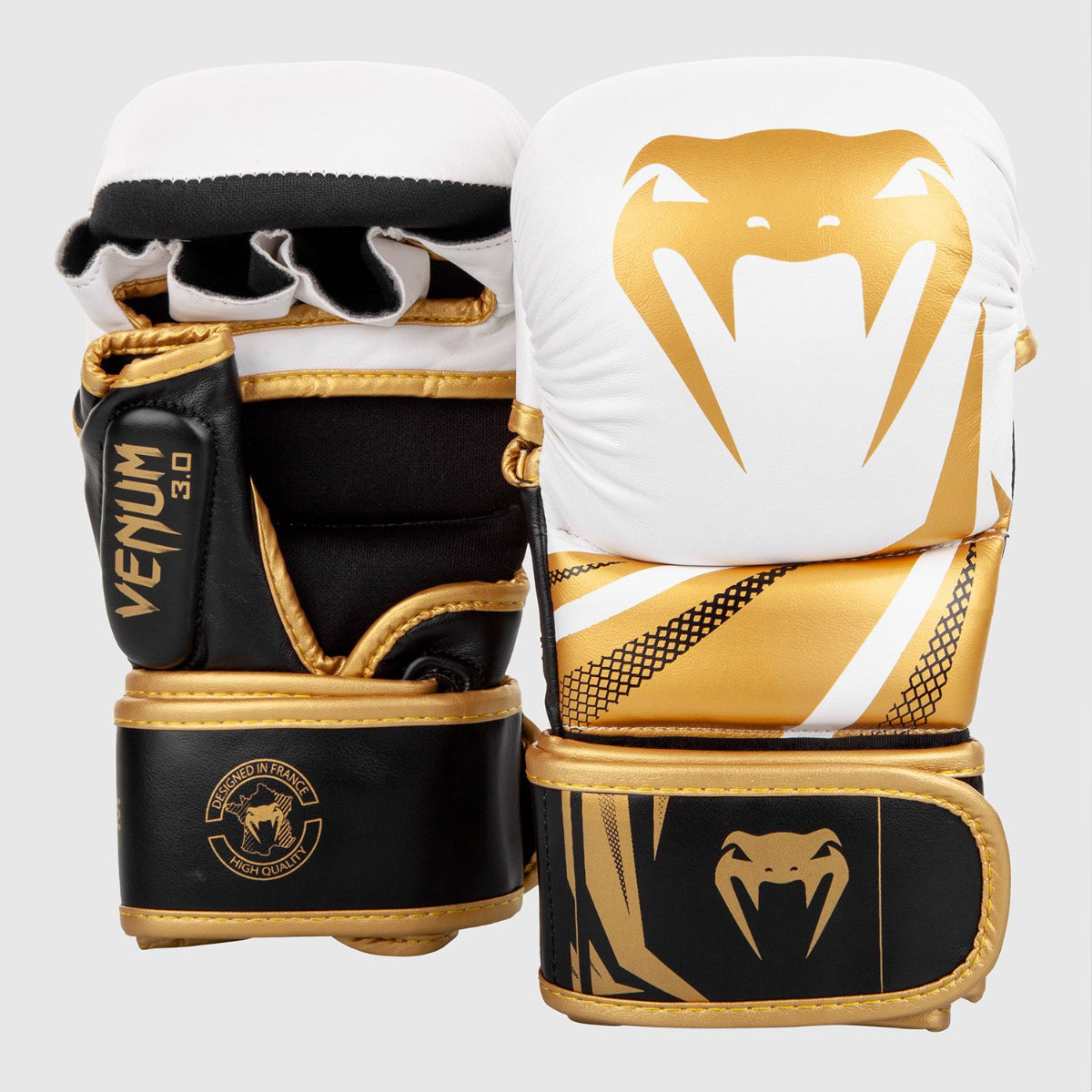 White/Black/Gold Venum Challenger 3.0 MMA Sparring Gloves at Bytomic Trade and Wholesale