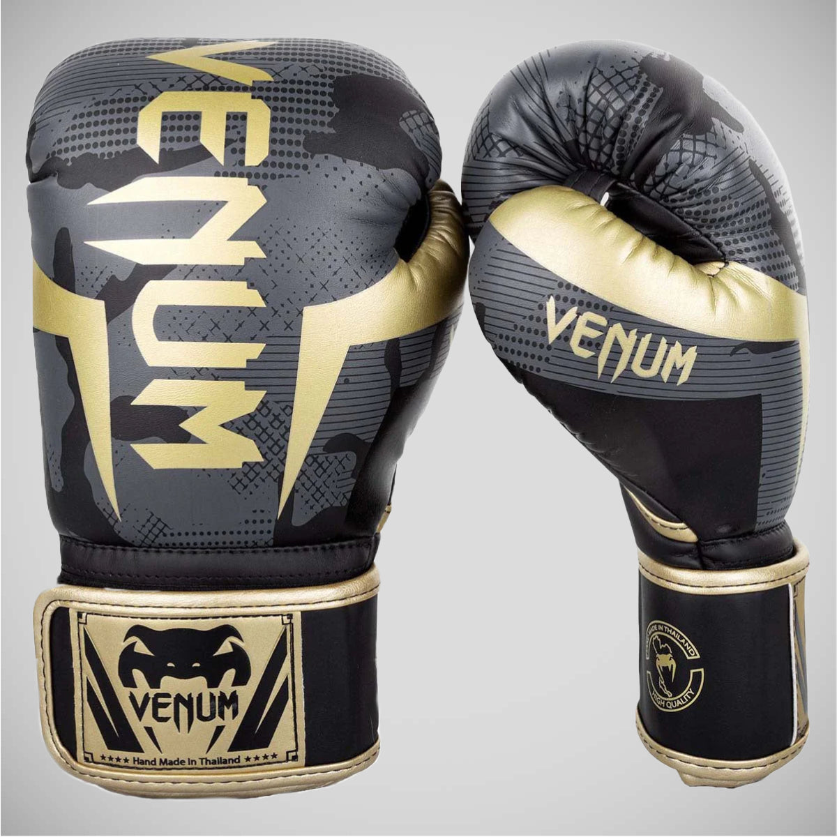 Dark Camo/Gold Venum Elite Boxing Gloves at Bytomic Trade and Wholesale