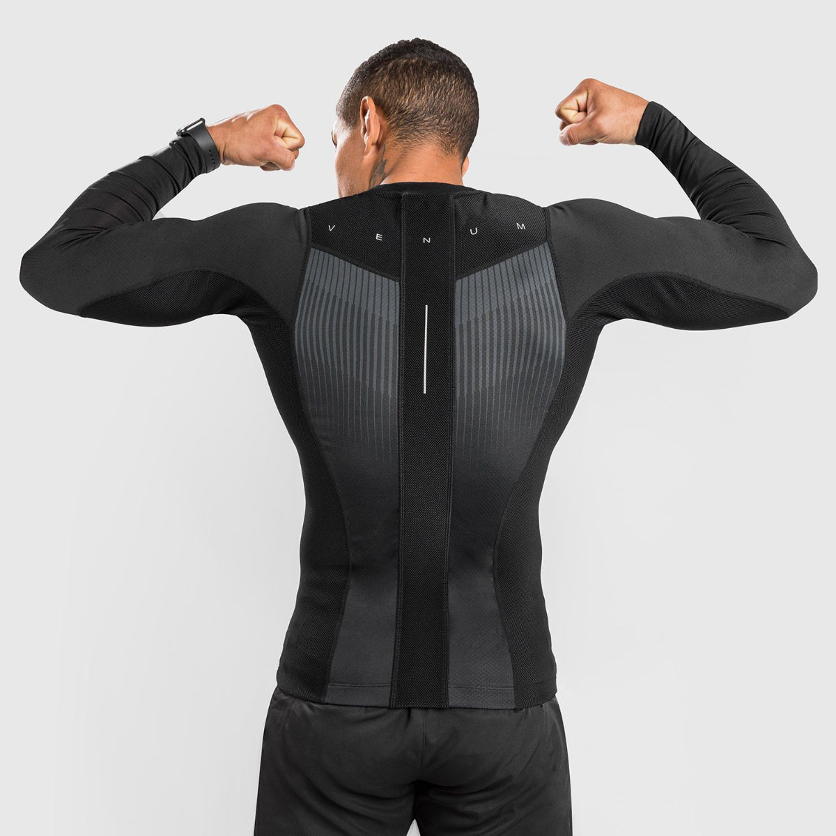 Black/Grey Venum Biomecha Long Sleeve Rash Guard at Bytomic Trade and Wholesale