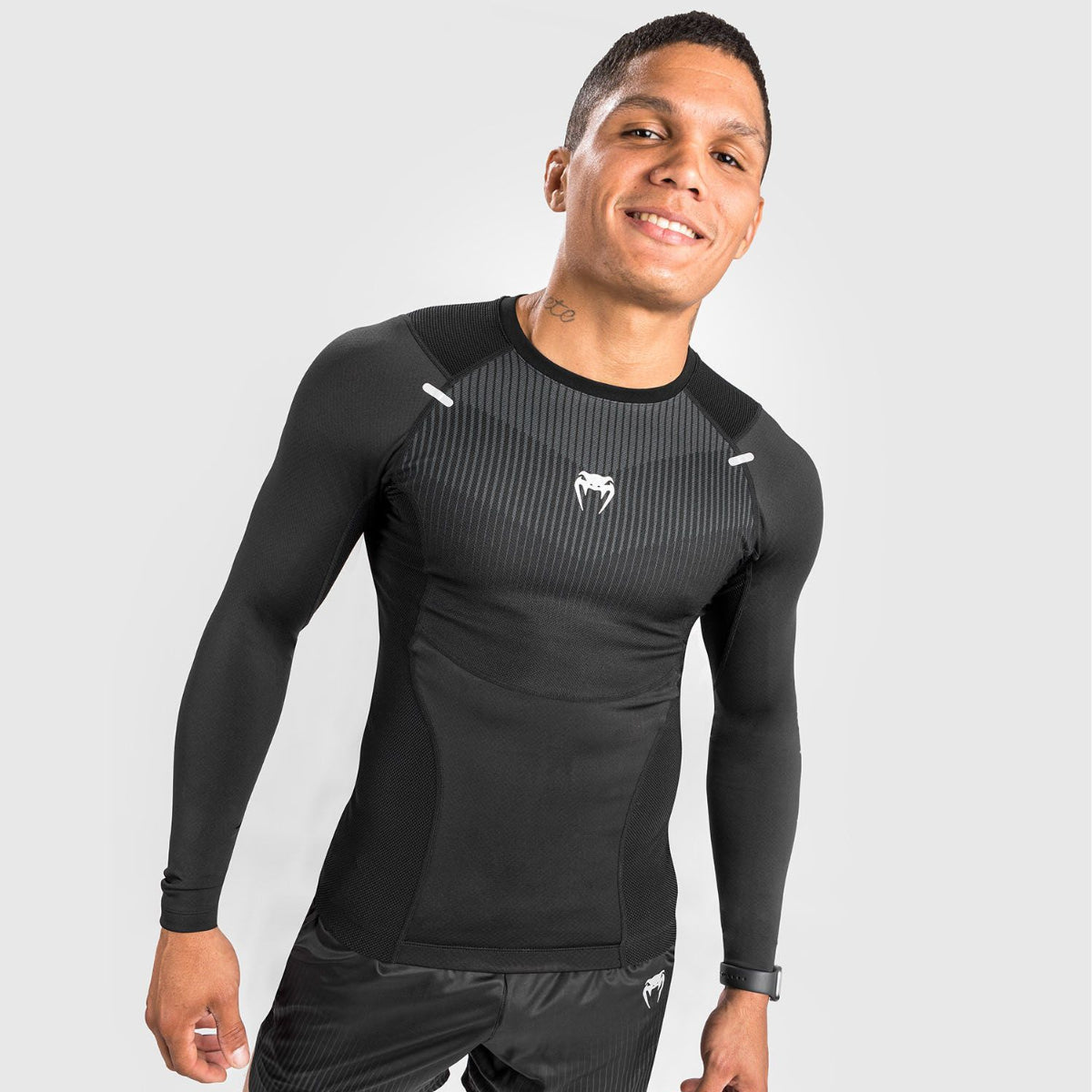 Black/Grey Venum Biomecha Long Sleeve Rash Guard at Bytomic Trade and Wholesale