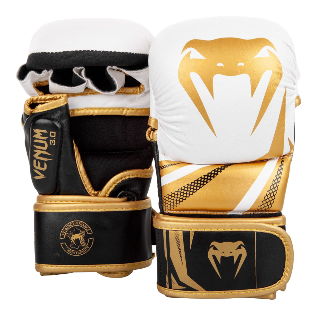 White/Black/Gold Venum Challenger 3.0 MMA Sparring Gloves at Bytomic Trade and Wholesale
