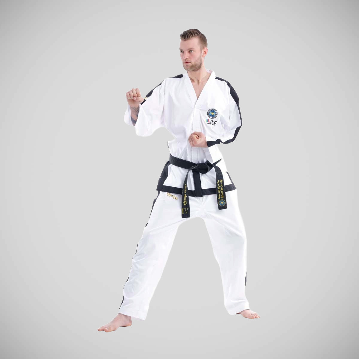 White Top Ten ITF Master Instructor Gold Edition Dobok at Bytomic Trade and Wholesale