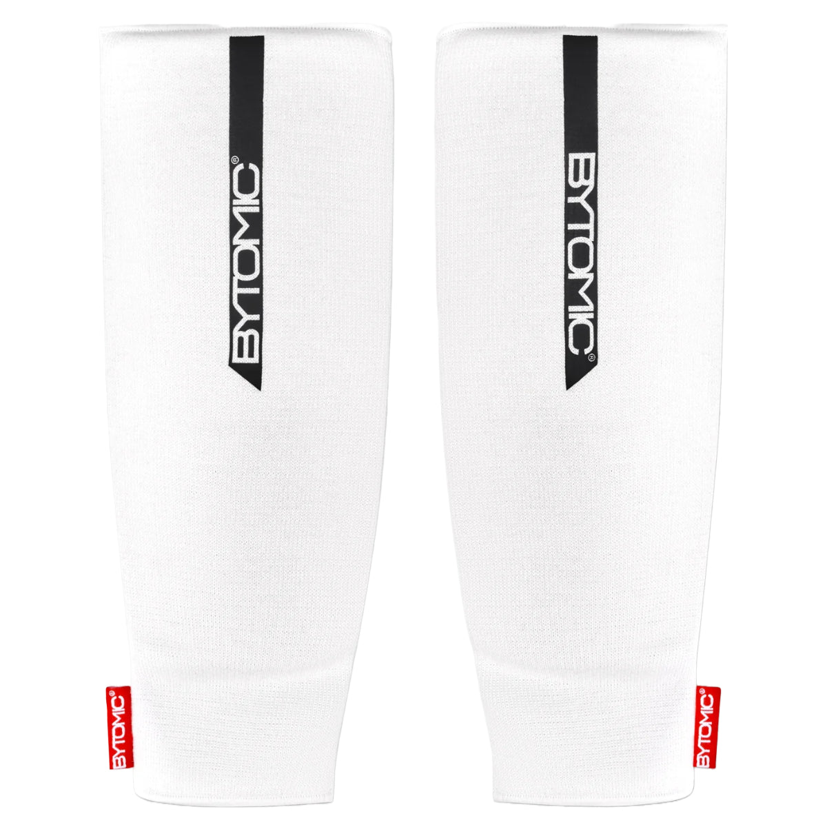 White/Black Bytomic Red Label Elasticated Shin Guards at Bytomic Trade and Wholesale