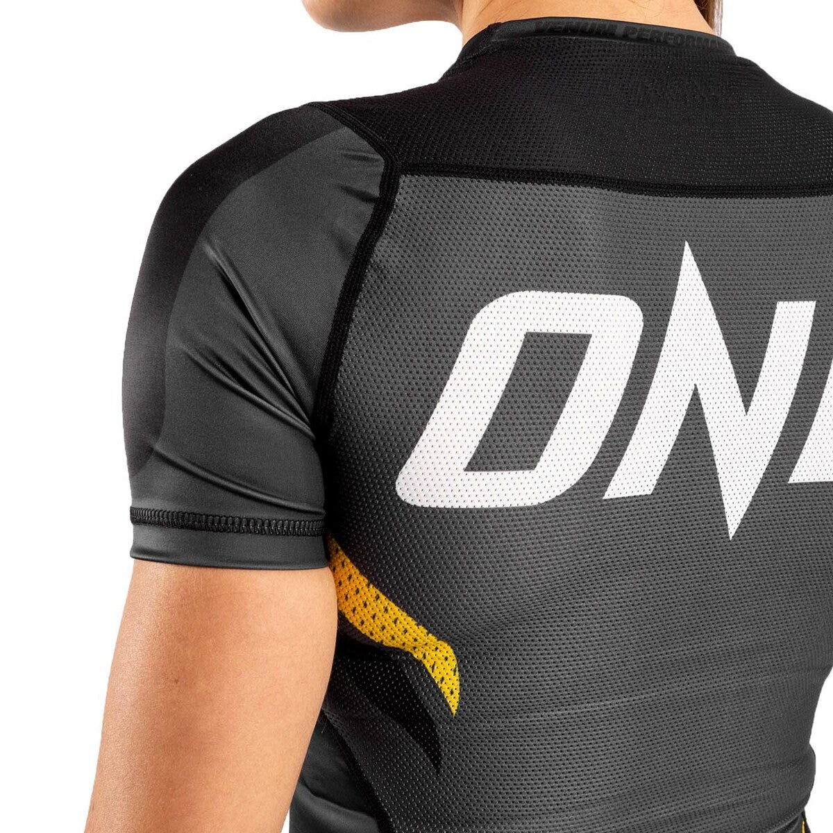 Grey-Yellow Venum Womens One FC Impact Short Sleeve Rash Guard at Bytomic Trade and Wholesale