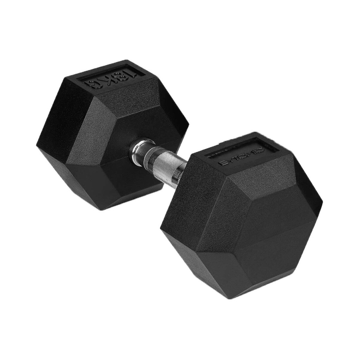 Black Bytomic Rubber 18kg Hexagon Dumbbell Single at Bytomic Trade and Wholesale