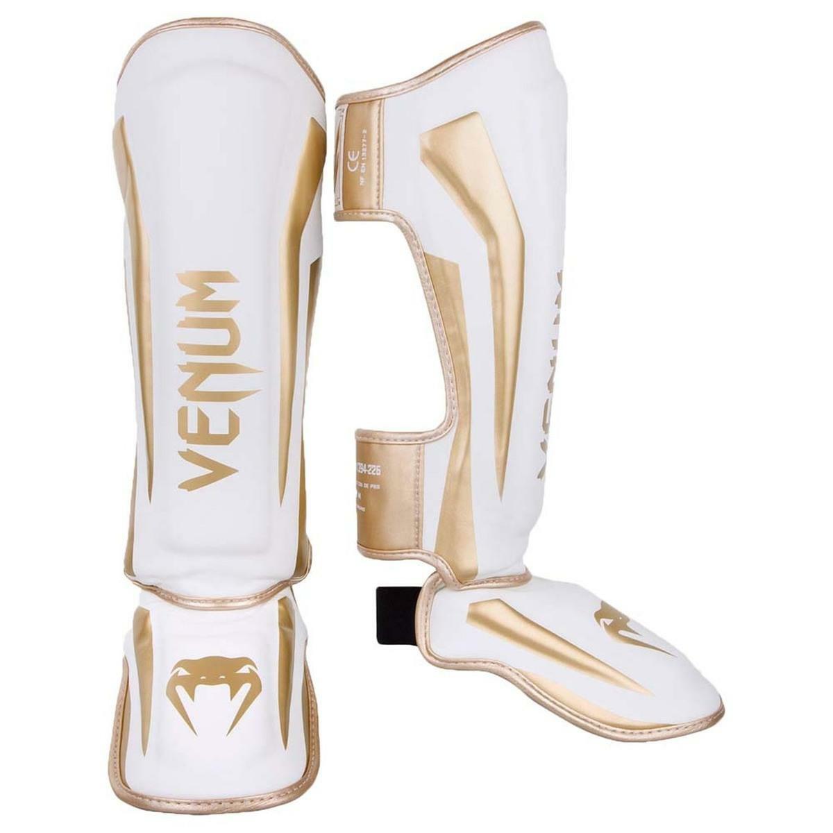 White Venum Elite Stand Up Shin Guards at Bytomic Trade and Wholesale