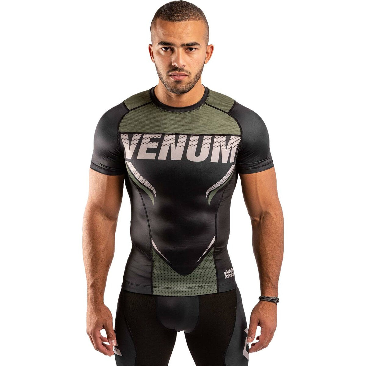 Venum One FC Impact Short Sleeve Rash Guard Black/Khaki Small at Bytomic Trade and Wholesale