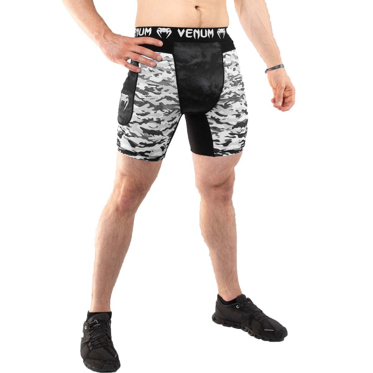 White-Black Venum Defender Urban Camo Compression Shorts at Bytomic Trade and Wholesale