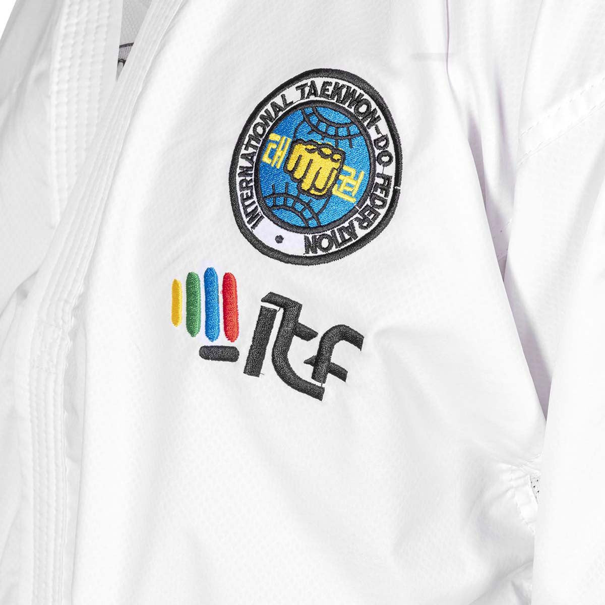 White Top Ten ITF Master Instructor Gold Edition Dobok at Bytomic Trade and Wholesale