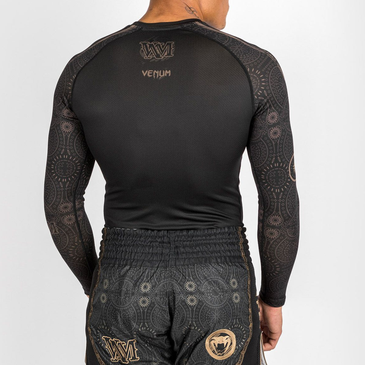 Black/Brown Venum Santa Muerte Dark Side Long Sleeve Rash Guard at Bytomic Trade and Wholesale