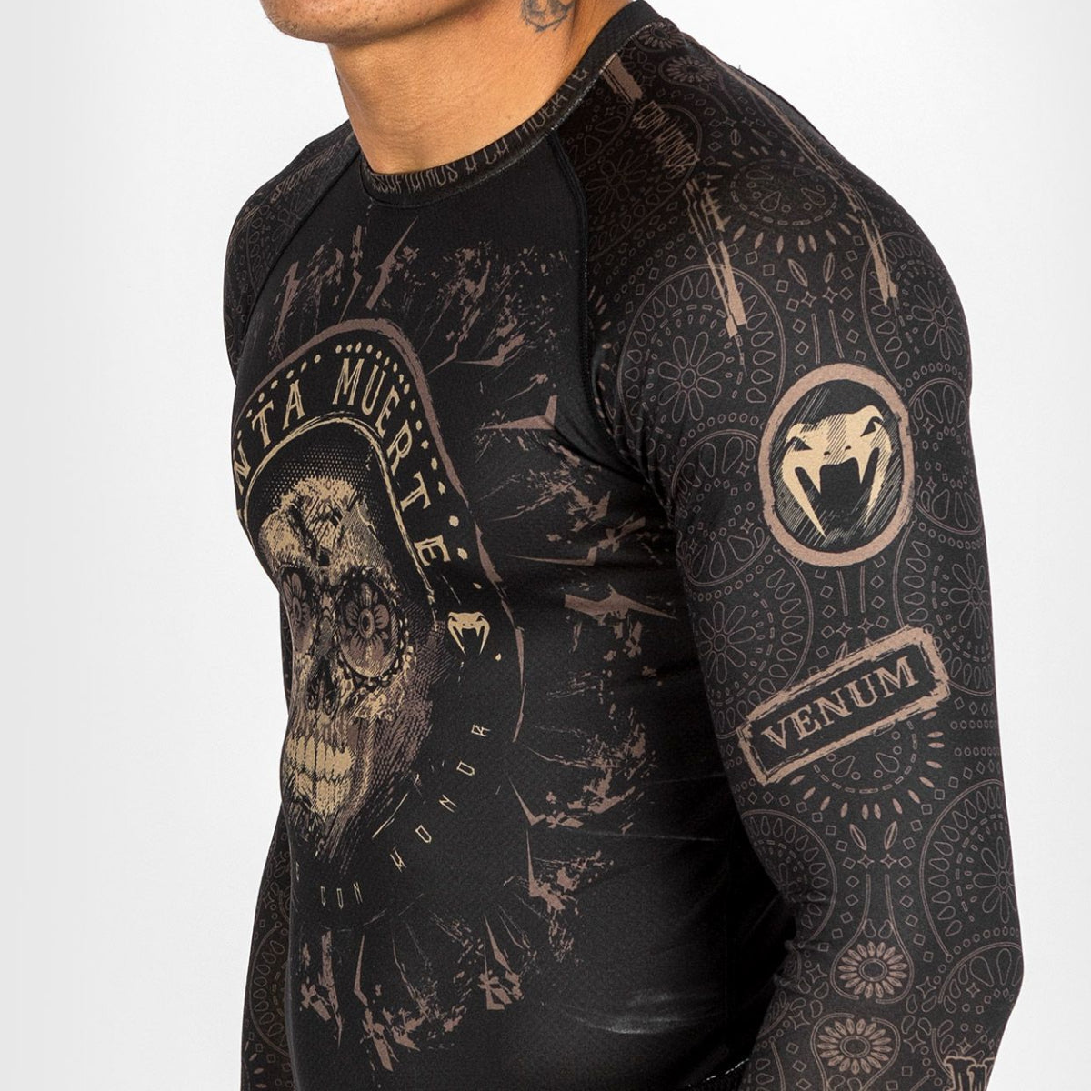 Black/Brown Venum Santa Muerte Dark Side Long Sleeve Rash Guard at Bytomic Trade and Wholesale
