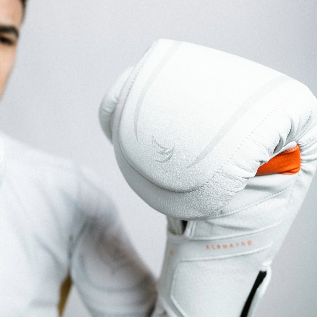 Alpha Pro MK2 Boxing Gloves White Photoshoot 4