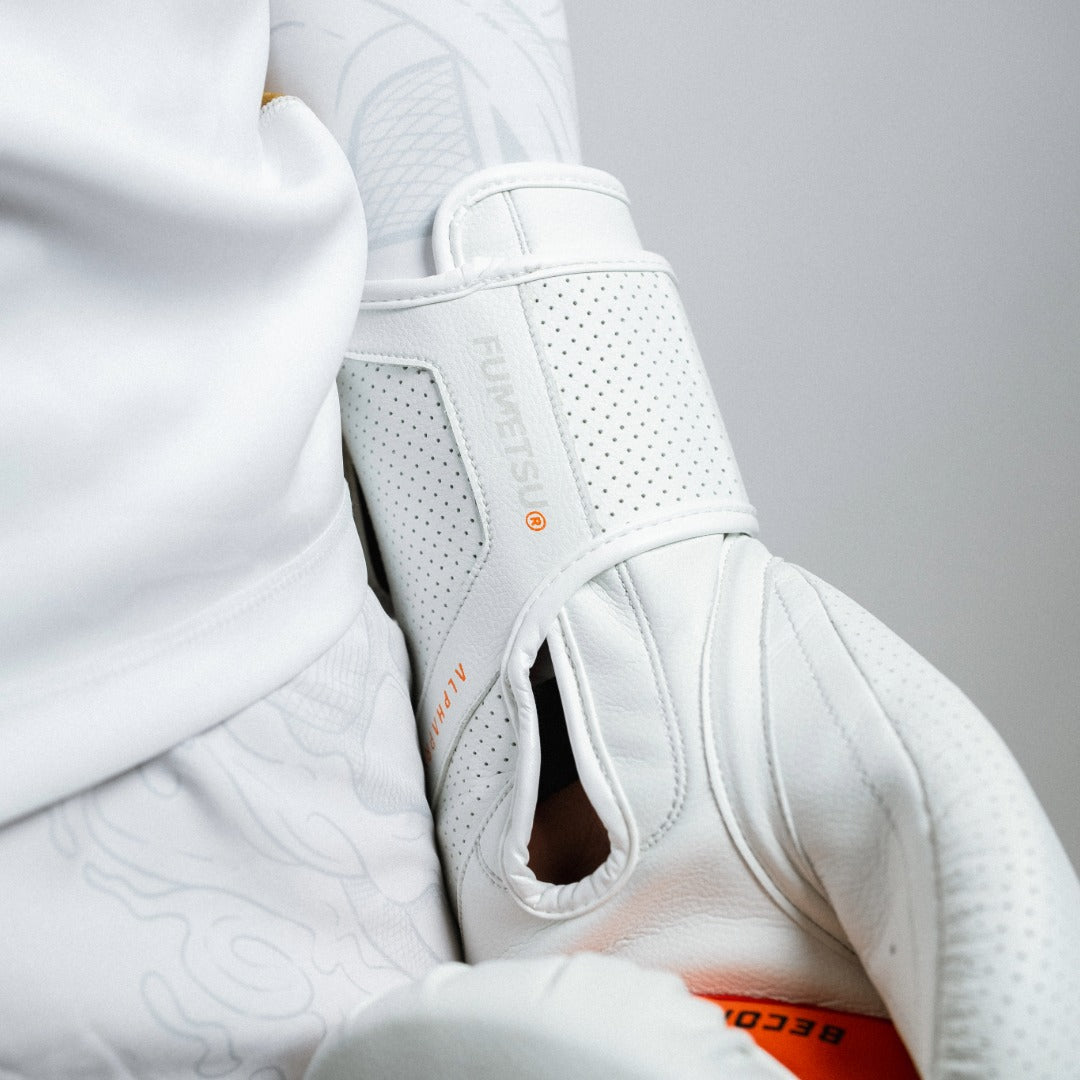 Alpha Pro MK2 Boxing Gloves White Photoshoot 2