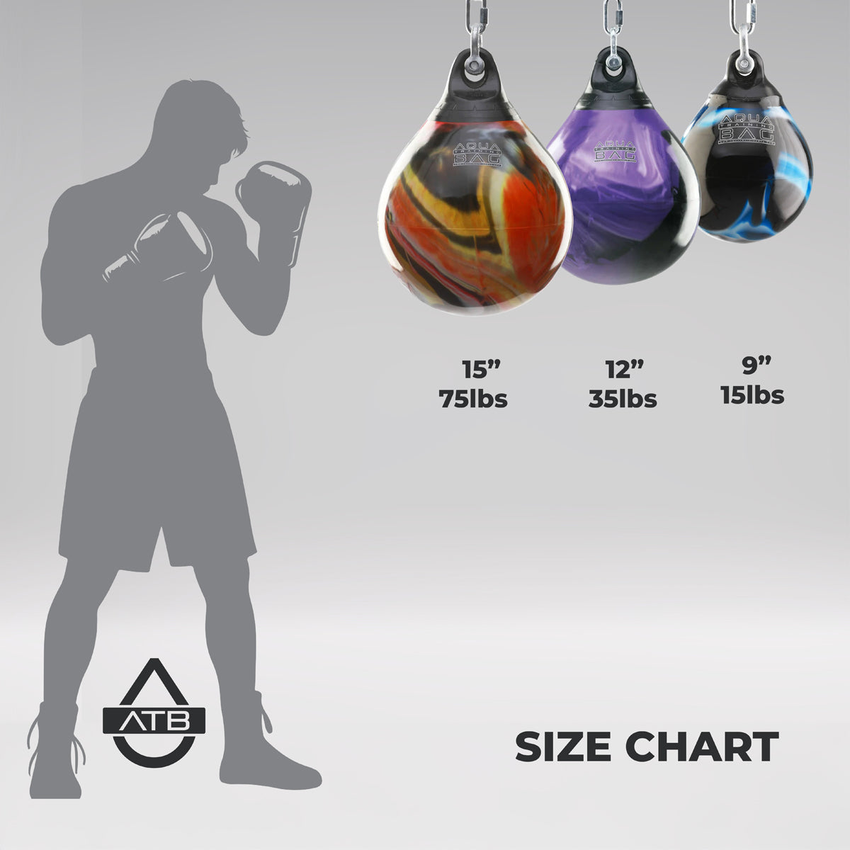 Black Aqua 15" 75lb Energy Punching Bag    at Bytomic Trade and Wholesale